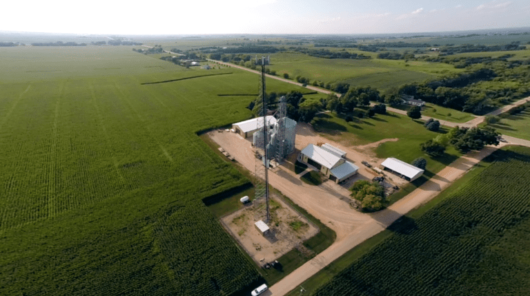 drone shot of a farm