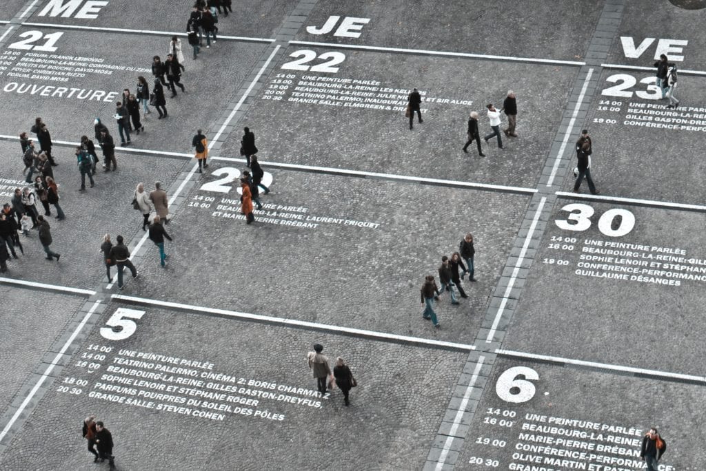 giant calendar painted on concrete seen from above