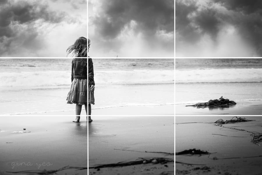 rule of thirds in cinematography using little girl on a beach as an example