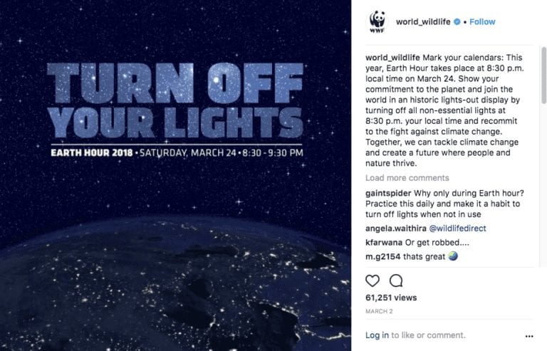 Instagram video ad by World Wildlife Foundation promoting Earth Hour.