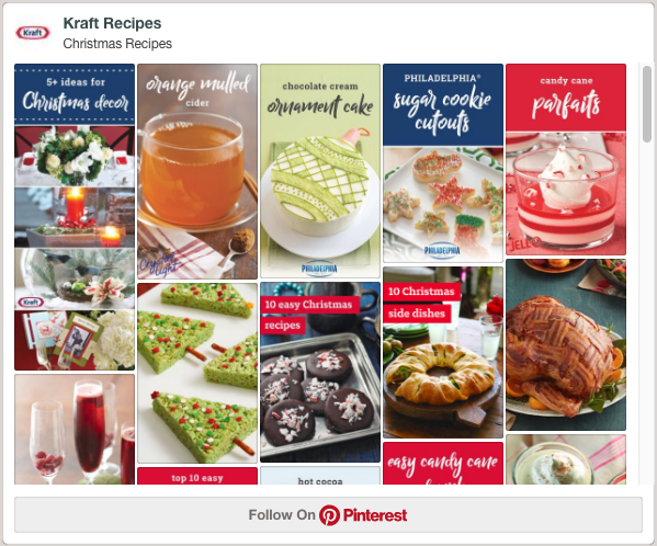Kraft's branded pinterest board, featuring recipes and food.