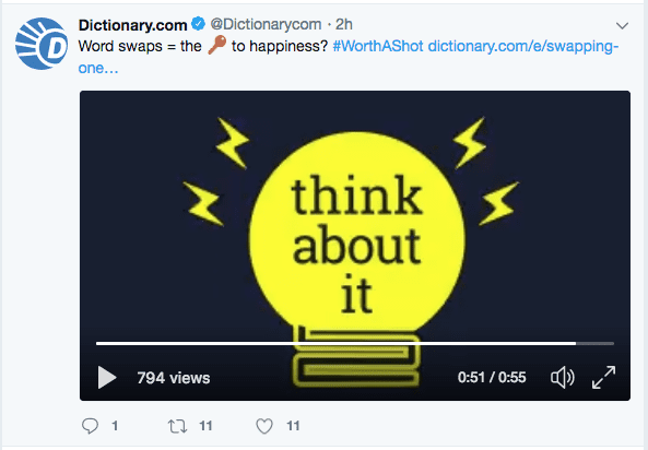 Twitter video ad from Dictionary. com tachign about words.