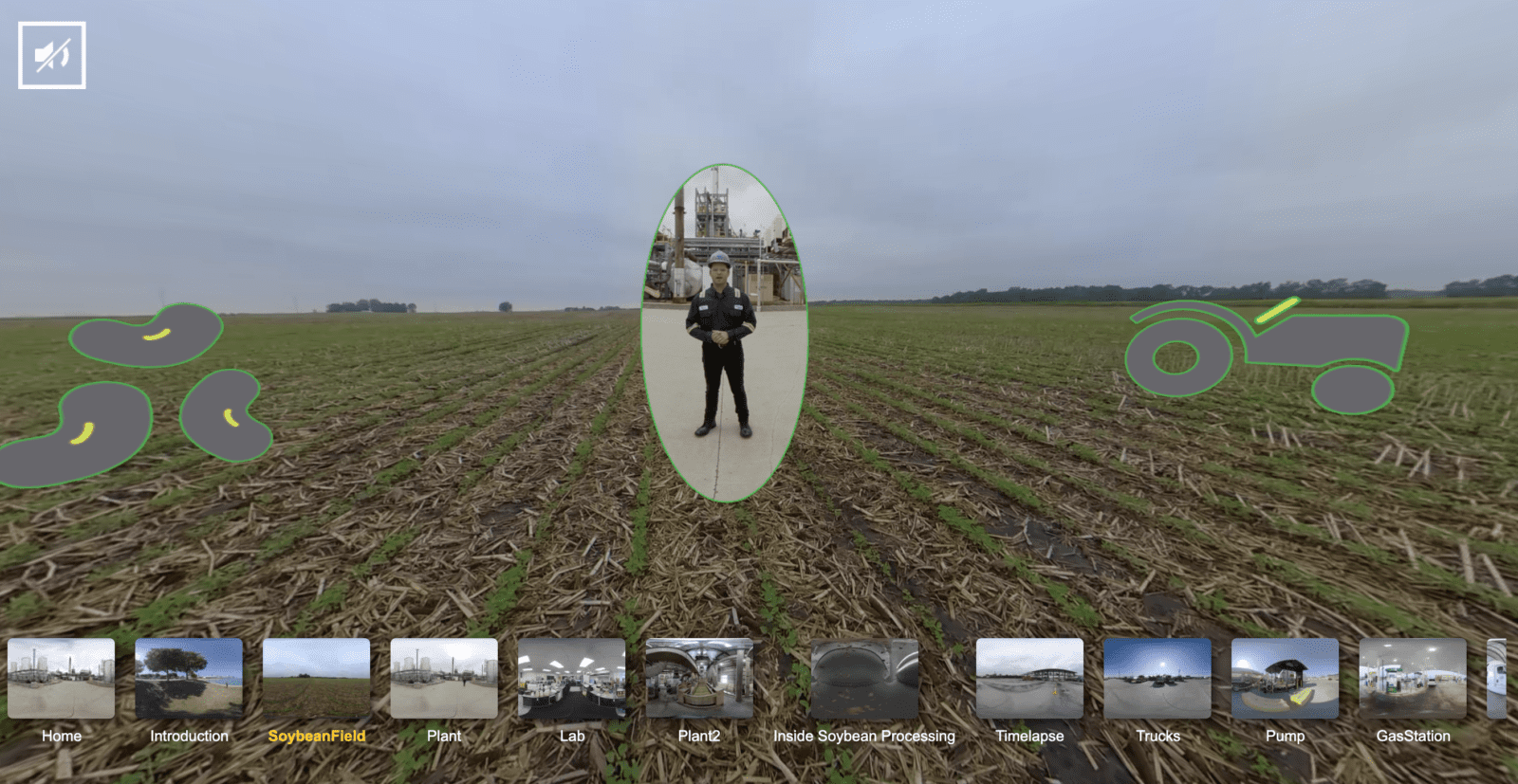 man standing in soybean field in VR experience landing page